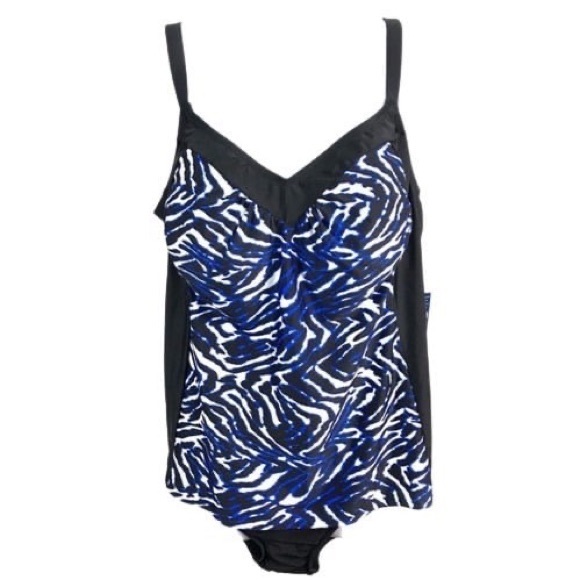 Longitude Blue/ Black 2-Pc Tankini Set Size 20W New Nylon Spandex Plus Size